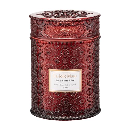 LA JOLIE MUSE Ruby Berry Bliss Scented Candles for Home,19 oz Natural Soy | Christmas Winter Holiday Decor, Large Luxury Red Jar Candle, Clean Non Toxic, Gift for Women,Men, Wood Wick, Orange,Cranberry - color: Ruby Berry Bliss, size: 19 oz