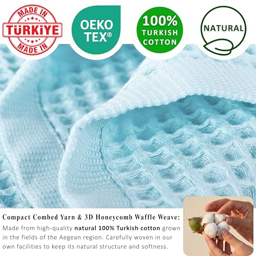 PÜSKÜL 2-Piece Natural 100% Turkish Cotton Waffle Bath Towels Extra-Large | Turquoise, 32x63" Bath Sheet Towel, Light Soft Absorbent Quick-Dry Lint-Free Premium Honeycomb Weave Oeko-Tex Made in Turkiye - color: Turquoise
