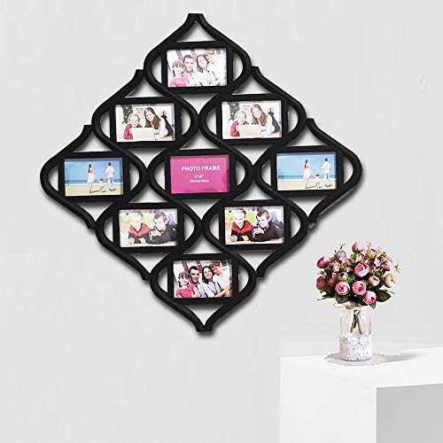 MKUN 4x6 Wall Photo Frame Collage - Diamond shaped Wall Hanging Picture Frame Collage, 9- Opening (Black)