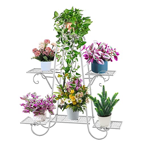 CarolynDesign 6 Tier Plant Stands for Indoors and Outdoors,Flower Pot Holder Shelf for Multi Plants,White Metal Plant Stand for Patio - color: White Square