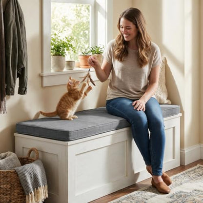 Custom Bench Cushion, Made-to-Order Custom Size Window Seat Cushion, High Density Foam, Waterproof for Indoor & Outdoor Use, Removable Washable Cover, Non-Slip Bottom with Ties