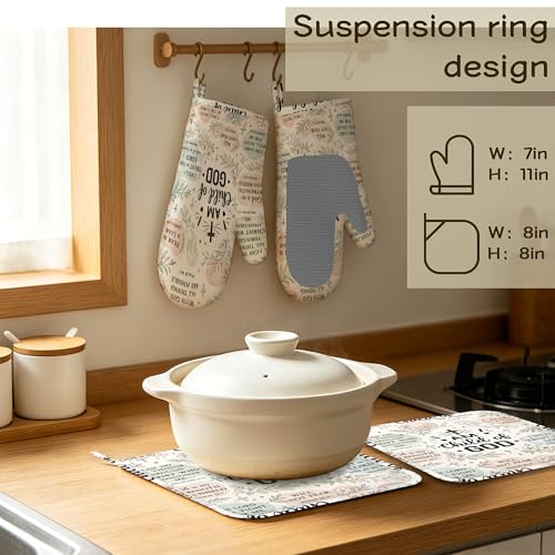 Floral Botanical Oven Mitts and Pot Holders Sets of 4 PCS, I AM Child of GOD Oven Gloves Potholder for Kitchen Cooking Baking BBQ Heat Resistant - color: I Am Child of God