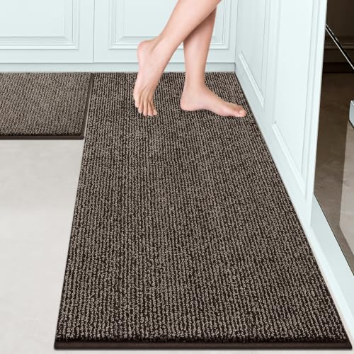 Kitchen Runner Rugs Set, (24" x 36"+ 24" x 60"), (Roll Packing) | Non Slip, Machine Washable, Absorbent, Quick Drying, for Entryway, Bedroom, Bathroom, Door - color: Brown, size: 24"x35.5"+24"x59"(rectangular)