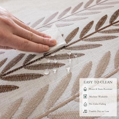 Joyfol Day Linen Tablecloths for Rectangle Table, Heavy Duty Beige Embroidery Tablecloths, Burlap Farmhouse Tablecloth, Waterproof and Wrinkle Free Table Cover, 86''x 55'' - color: Brown Wheat, size: 86" x 55" (Rectangular)