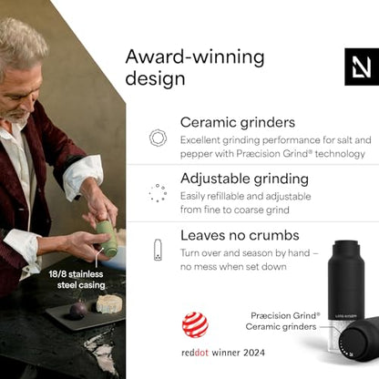 LARS NYSØM Salt and Pepper Grinder Set, Stainless Steel Manual Salt and Pepper Mills, Adjustable Ceramic Grinder, Design Spice Shakers (Carbon Black) - color: Carbon Black