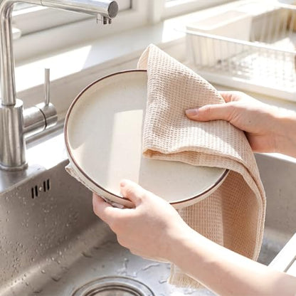 3 Pcs Waffle Kitchen Towels with Tassels Beige Absorbent 100% Cotton Turkish Dish Towels Decorative Boho Farmhouse for Drying Dishes & Home Decoration, 17.7 x 27.6inch