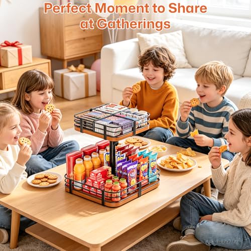 12 Inch Square Lazy Susan Organizer, 2 Tier Adjustable Wood Rack | Removable Divider Rack, 360° Rotating, Adjustable Height, For Pantry, Cabinet, Bathroom & Dining Table