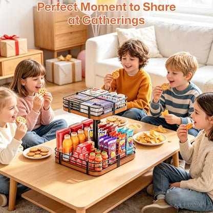 12 Inch Square Lazy Susan Organizer, 2 Tier Adjustable Wood Rack | Removable Divider Rack, 360° Rotating, Adjustable Height, For Pantry, Cabinet, Bathroom & Dining Table