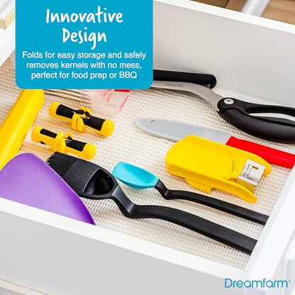 Dreamfarm Corn Accessories Set - Corpeel & Lockorns - Foldable No-Mess Corn Peeler & 4 Pairs of Interlocking Cob Holders, Stainless Steel & BPA-Free Kitchen Gadget Duo for Grilling & Food Prep