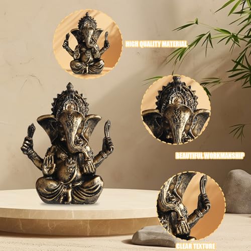 Indian God Lord Ganesha Statue, Ganesh Statue Elephant Buddha Ornament, Hindu Elephant Statue Ganesh Figurine Idol Buddha Sculptures for Home, Garden, Car (Bronze) - color: Bronze