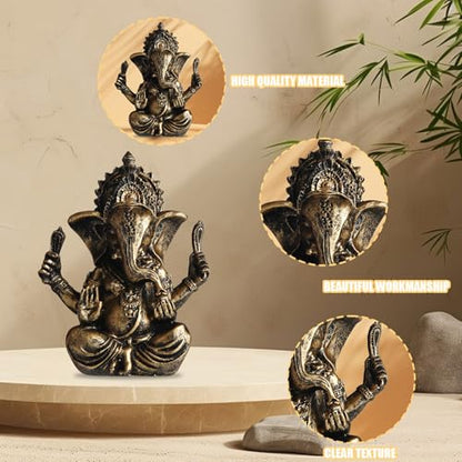 Indian God Lord Ganesha Statue, Ganesh Statue Elephant Buddha Ornament, Hindu Elephant Statue Ganesh Figurine Idol Buddha Sculptures for Home, Garden, Car (Bronze) - color: Bronze