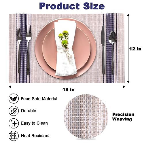 Heat Resistant Placemats Set of 6 Wipeable Washable Non-Slip Stain Proof Easy Clean Durable Kitchen Vinyl Woven Plate Mats for Dining Table, Patio Table, Flaxen - color: Beige