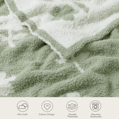 Snuggle Sac Twin Size Bedding Blanket, Sage Green Flower Throw Blanket for Couch, Microfiber Fluffy Warm Cozy Fuzzy Soft Reversible Blankets, Sage Green, 60x80 inches - color: Flower Green, size: Twin(60"x 80")