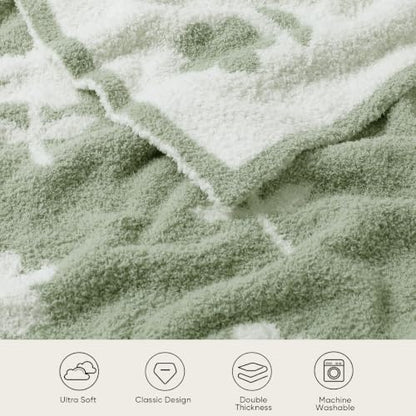 Snuggle Sac Twin Size Bedding Blanket, Sage Green Flower Throw Blanket for Couch, Microfiber Fluffy Warm Cozy Fuzzy Soft Reversible Blankets, Sage Green, 60x80 inches - color: Flower Green, size: Twin(60"x 80")