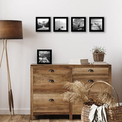 Americanflat 6x6 Picture Frame 5-Pack - Slim Molding - Black | Polished plexiglass front, wall or tabletop display with included easel, triangle hangers included, secure turn-tab backing - color: Black, size: 6x6