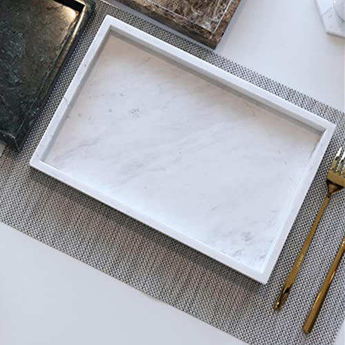 Natural Marble Storage Vanity Tray, Cosmetics Jewelery Tray, Kitchen Organizer, Coffee Table Tray (Volakas White, Glossy Surface, 11.8L x 7.87W x 1.18H) - color: Volakas White