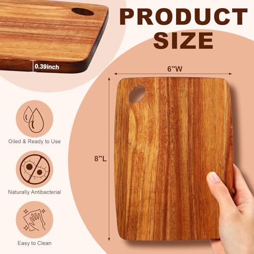 FoldTier 12 Pcs Wood Cutting Boards Bulk 8 x 6 Inch Small Kitchen Charcuterie with Oval Hole Kitchen Serving Chopping Boards for Pizza, Bread, Charcuterie, Fruit, Vegetables(Acacia Wood)