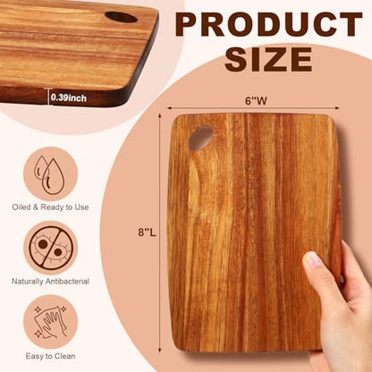 FoldTier 12 Pcs Wood Cutting Boards Bulk 8 x 6 Inch Small Kitchen Charcuterie with Oval Hole Kitchen Serving Chopping Boards for Pizza, Bread, Charcuterie, Fruit, Vegetables(Acacia Wood)