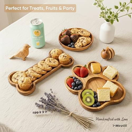 Cute Wooden Serving Tray – Handcrafted Acacia Decorative Paw Bone Platter for Pets & Human, Food-Safe Snack Board with Unique Wood Grain, Cute Pawprint Gift for Dog Lovers, Parties & Home Decor