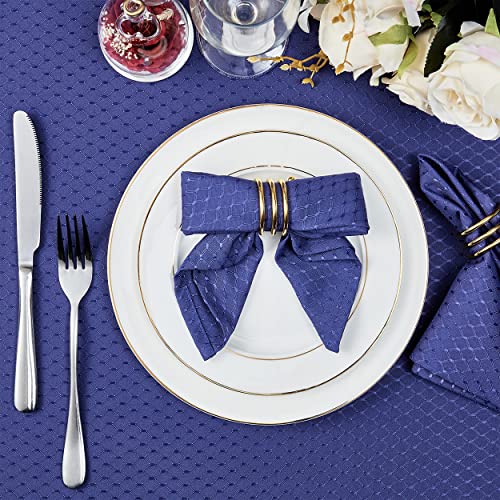 Navy Blue Jacquard 17x17 Square Polyester Cloth Napkins Set of 8 | Waterproof, Stain Resistant, Shrink Proof, Washable, fabric, Outdoor, Dining, Wedding, Kitchen, Party, Banquet, Reusable - color: Navy Blue