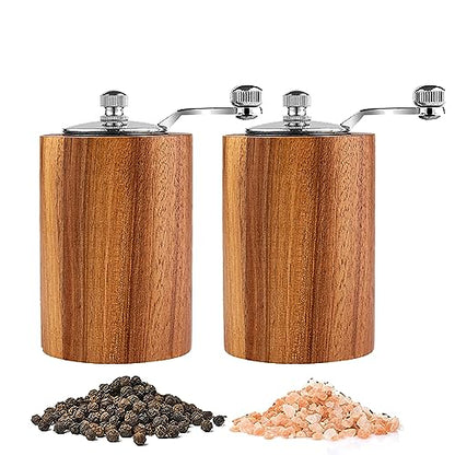 Acacia Wood Salt and Pepper Grinder Mills Sets,Wooden Shakers with Adjustable Ceramic Core,Classic Manual Salt Grinder Refillable Pepper Mill Set with a Gear Crank System for kitchen Spice