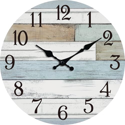 KECYET Small 8 Inch Wall Clock Battery Operated Silent Non Ticking Nautical | Round analog clock; large easy-read dial for bathroom, kitchen, bedroom & living room; 1 AA battery (not included) - color: Blue, size: 8"
