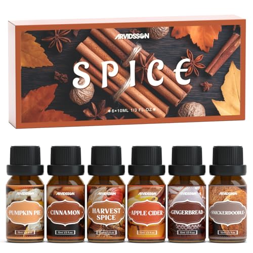 ARVIDSSON Autumn Spice Essential Oils Set, Fall Essential Oil for Diffuser - Cinnamon, Pumpkin Pie, Harvest Spice, Apple Cider, Gingerbread, Snickerdoodle, Cozy Fragrance Oils - color: Brown