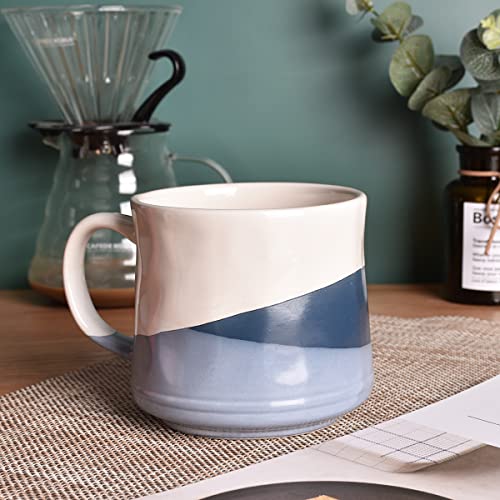 Bosmarlin Large Stoneware Coffee Mug, Big Tea Cup for Office and Home, 21 Oz, Dishwasher and Microwave Safe, 1 PCS (Geometry-Blue) - color: Geometry-Blue