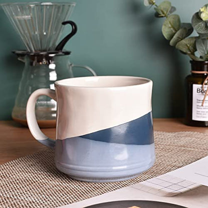 Bosmarlin Large Stoneware Coffee Mug, Big Tea Cup for Office and Home, 21 Oz, Dishwasher and Microwave Safe, 1 PCS (Geometry-Blue) - color: Geometry-Blue