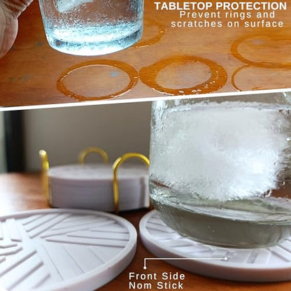 Silicone Drinks Coasters Set of 6 - with Smart, Modern Groove Patterns & Gold Holder Protecs Your cofee Table from Condensation Cups, muggs Home, Office, bar Decor - Lavander White - color: Lavander White
