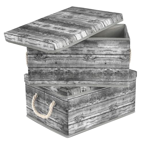 Sorbus Storage Box Set with Lid, Carry Handles, Foldable Frame, Rustic Wood Grain Print Bins, Great for Toys, Memorabilia, Closet, Office, Bedroom, 2-Pack (Wood Box Set - Gray) - color: Wood Box Set - Gray