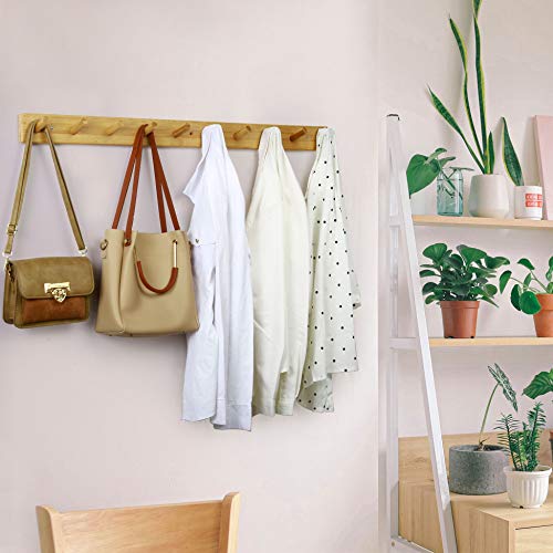 WEBI Coat Rack Wall Mounted,10 Hooks,38" Long Coat Hanger Wall Mount,Peg Rail Hat Hooks for Hanging Caps,Jacket,Clothes,Coats,Natural - color: Natural, size: 38 inch
