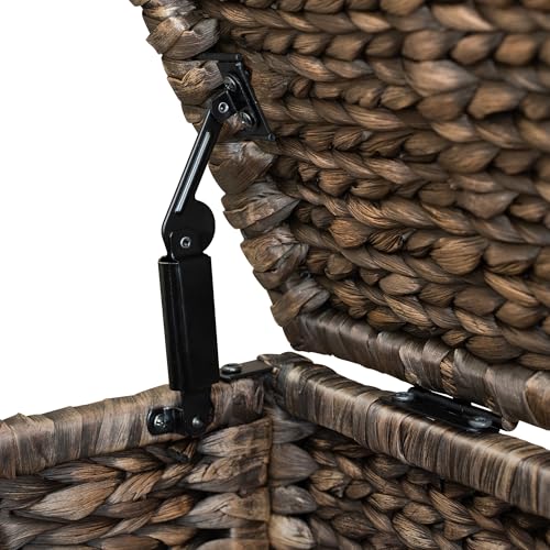 Wicker Storage Trunk, Brown Wash, 42x20x18.5 | 2 Safety Hinges, Metal Frame, Heavy-duty, Water Hyacinth - color: Brown Wash, size: 42" x 20"