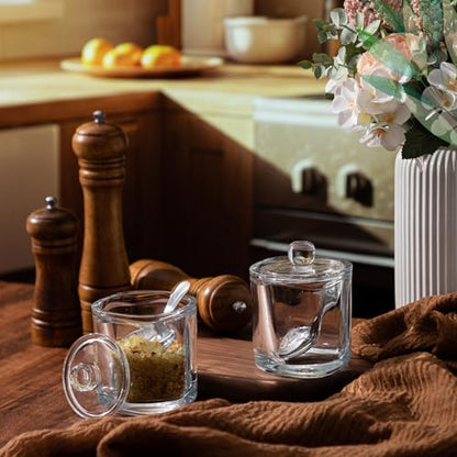 Reallnaive 2 Pack Glass Salt Cellar with Lid and Spoon, 8.7 oz, Clear | Storage Container, Wide Opening, Heavy Bottom, Dishwasher Safe, for Countertop Salt, Sugar, Pepper, and Spice Storage - color: White