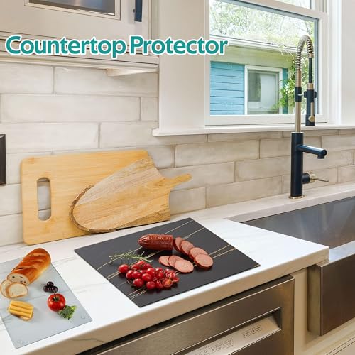 Murrey Home Glass Cutting Board for Kitchen Counter, Tempered Glass Chopping Boards Dishwasher Safe, Small Clear Countertop Tray, Scratch Resistant, Heat Resistant, Non Toxic, White Marble, 16"x12" - color: Textured White Marble, size: 15.7"L x 11.8"W