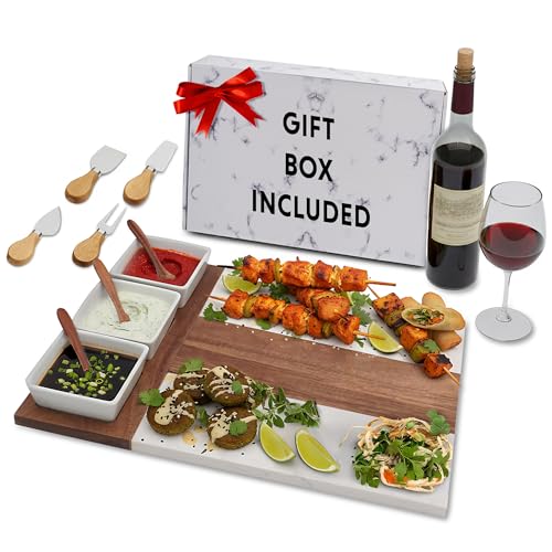 Marble Cutting Board Set, Charcuterie Cheese Boards, 3 Bowls, 3 Spoons, 4 Charcuterie Utensils, Meat, Fruits, Vegetables, Housewarming, Wedding - Marble Blank - style: Marble-Blank