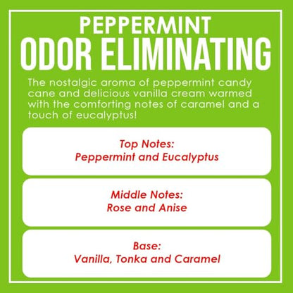 Peppermint Two Pack Odor Eliminating Highly Fragranced Candle - Eliminates 95% of Pet, Smoke, Food, and Other Smells Quickly - Up to 80 Hour Burn time - 12 Ounce Premium Soy Blend - color: Peppermint Two Pack