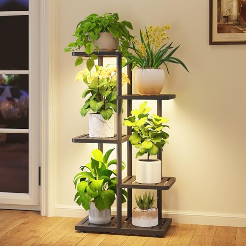 iDavosic.ly Plant Stand with Grow Light Indoor Outdoor, 4 Tier Tall, Black | Tiered Multiple Flower Holder, Orchid Display Rack for Patio Porch Balcony Outdoor, High Large Narrow Space Saving - color: Black, size: 4 Tier with Light