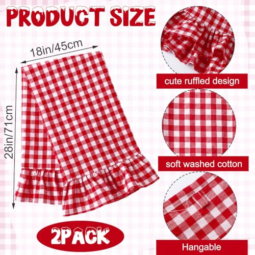 HunnmingRe Red Kitchen Towels Set of 2, 100% Cotton Ruffled Gingham Dish Towels 18"x28" Tea Cloths Classic Plaid Pattern for Farmhouse Charm, Drying Dishes, Entertaining Guests - color: Red, style: Gingham