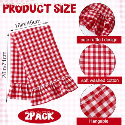 HunnmingRe Red Kitchen Towels Set of 2, 100% Cotton Ruffled Gingham Dish Towels 18"x28" Tea Cloths Classic Plaid Pattern for Farmhouse Charm, Drying Dishes, Entertaining Guests - color: Red, style: Gingham