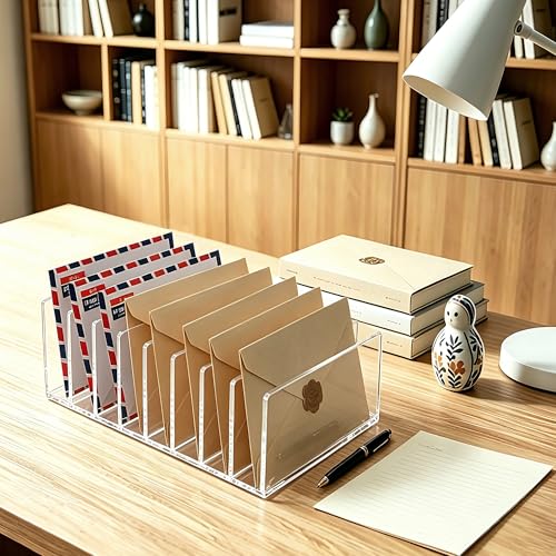 8 Compartments Clear Acrylic Mail Holder – Vertical Letter Sorter & Multifunction Desk Organizer for Bills, Documents, Notebooks – Modern Office/Home Envelope File Rack - size: 8 Compartments