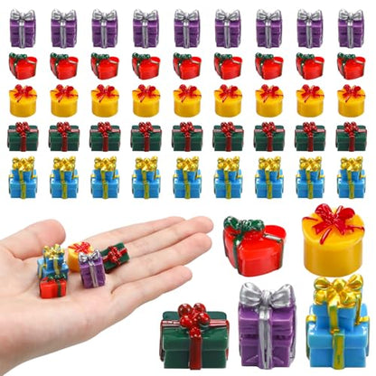 Bucherry 50 Pcs Miniature Gift Boxes Figurines Resin Charms DIY Craft for Garden Accessories Christmas Decoration Phone Case Making(Cute Style) - style: Cute Style