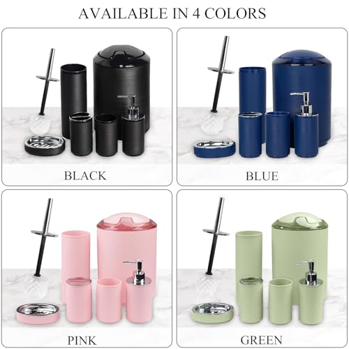 CERBIOR Bathroom Accessories Set 6 Piece Bath Ensemble（Green） | Includes Soap Dispenser, Toothbrush Holder, Toothbrush Cup, Soap Dish for Decorative Countertop and Housewarming Gift (Green) - style: A Green