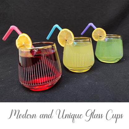 Gold Rim Cocktail Wine Whiskey Drinking Glasses Set of 6 Glassware Rimmed Trim Crystal Cups Juice Water Drinkware Drinks Bar Fancy Party Wedding Vertical Striped - color: Gold 2