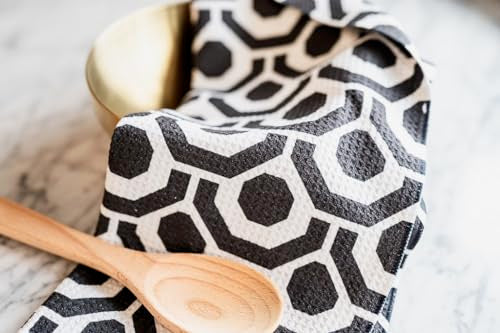Kitchen Towels, Dish Towels for Kitchen, 3 Pc Kitchen Towel Set | Microfiber Waffle Towels, 16 x 26 inches, with Hanging Loops, Reusable Tea Towels, Cute Kitchen Towels - 3 Pack - color: Black