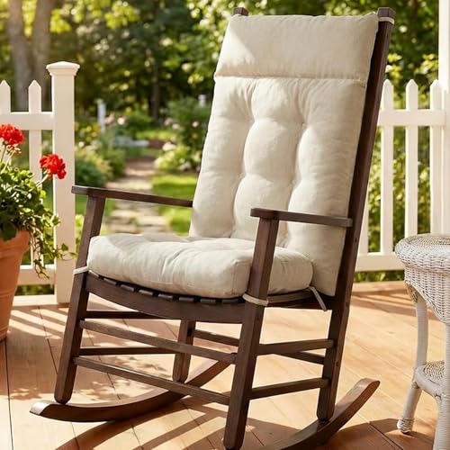 Rocking Chair Cushions Outdoor & Indoor, Patio Glide Porch Outdoor Rocking Chair Cushions Set of 2 with Ties, Seat & Back Cushion for Rocker - color: Beige