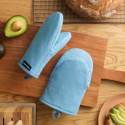 KITCHENAID Gourmet Series Gridlines Mini Oven Mitts 2-Pack Set, Heat Resistant up to 600°F, Soft Silicone Grip, Magnetic Cuff, Blue Velvet, 5.5"x9" - color: Blue Velvet