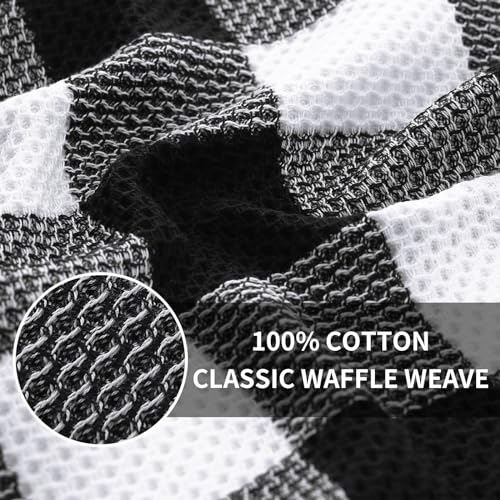 Homaxy 100% Cotton Plaid 8 Pack Kitchen Towels, 13" x 28", White & Black | Waffle Weave, Plaid, Super Soft and Absorbent Dish Towels, Quick Drying, Multi-Purpose - color: White & Black, size: 13 x 28 - 8 Pack