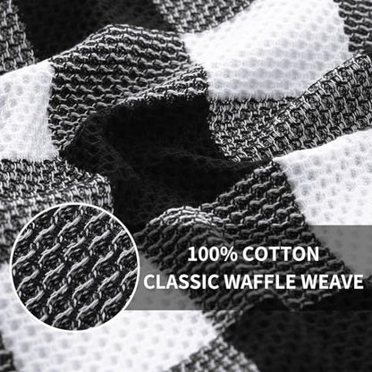 Homaxy 100% Cotton Plaid 6 Pack Kitchen Towels, 13" x 28", White & Black | Waffle Weave, Plaid, Super Soft and Absorbent Dish Towels, Quick Drying, Multi-Purpose - color: White & Black, size: 13 x 28 - 6 Pack