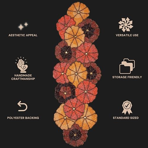 Multicolor Beaded Table Runner, 36 in, Farmhouse Holiday | 13x36 in, glass beads on polyester satin backing, non-slip, weddings, Christmas, baby showers, birthdays - color: Dark Brown/Yellow, size: 36"x13"